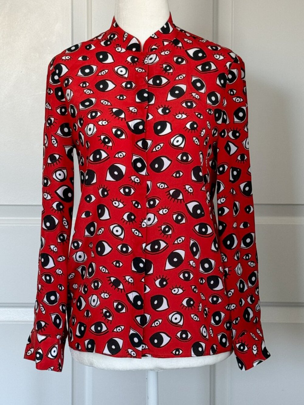Alice + Olivia Silk Blouse eye print orange/red XS